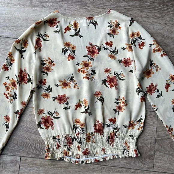 Socialite Chiffon Floral Print Faux Wrap Blouse - Picture 10 of 13